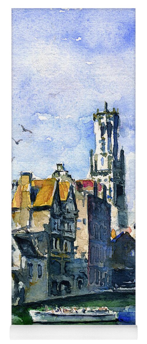 Bruges Yoga Mat featuring the painting Bruges Belgium by John D Benson