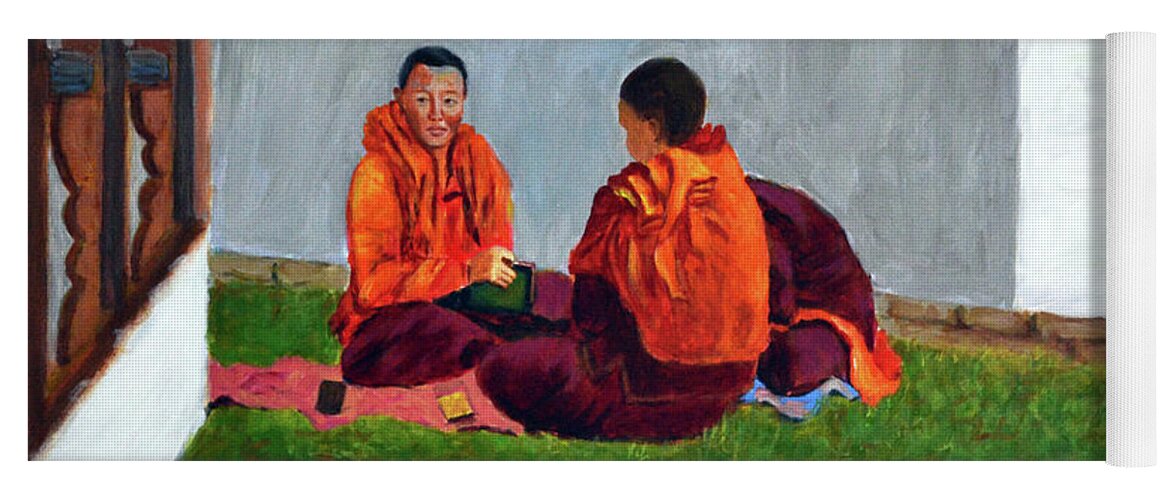 Buddhist Nuns In The Making Yoga Mat featuring the painting Buddhist Nuns in the making by Uma Krishnamoorthy