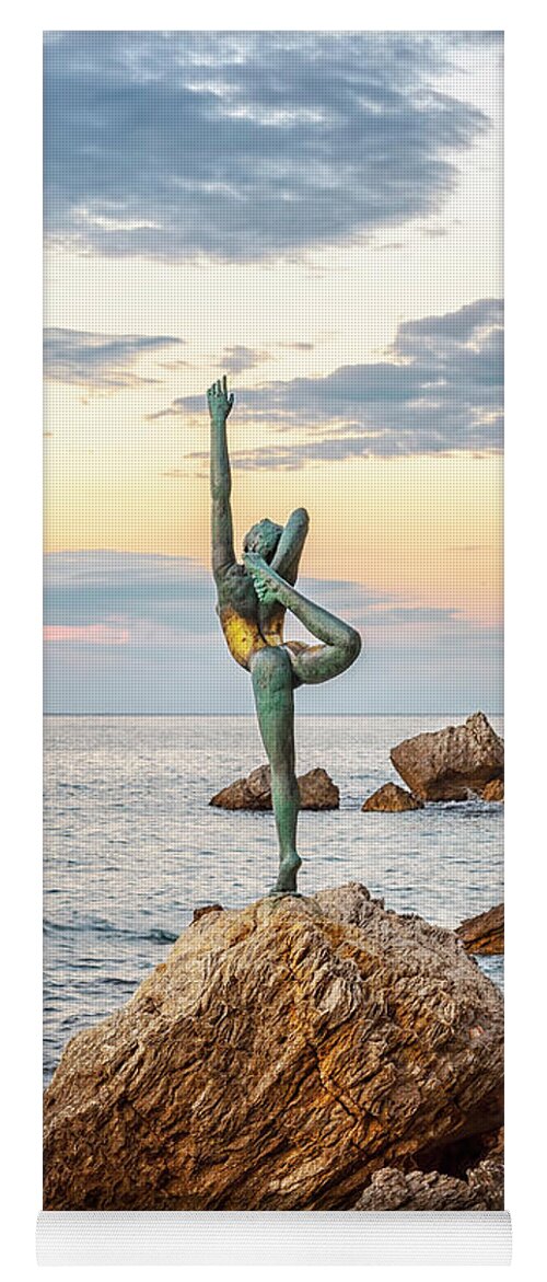 Stari Grad Yoga Mat featuring the photograph Budva Little Gymnast Statue Centre Pose by Antony McAulay