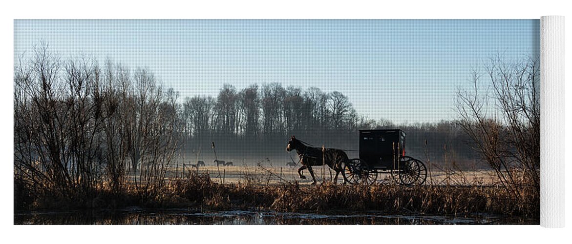 Amish Yoga Mat featuring the photograph Buggy Reflected in Pond by David Arment