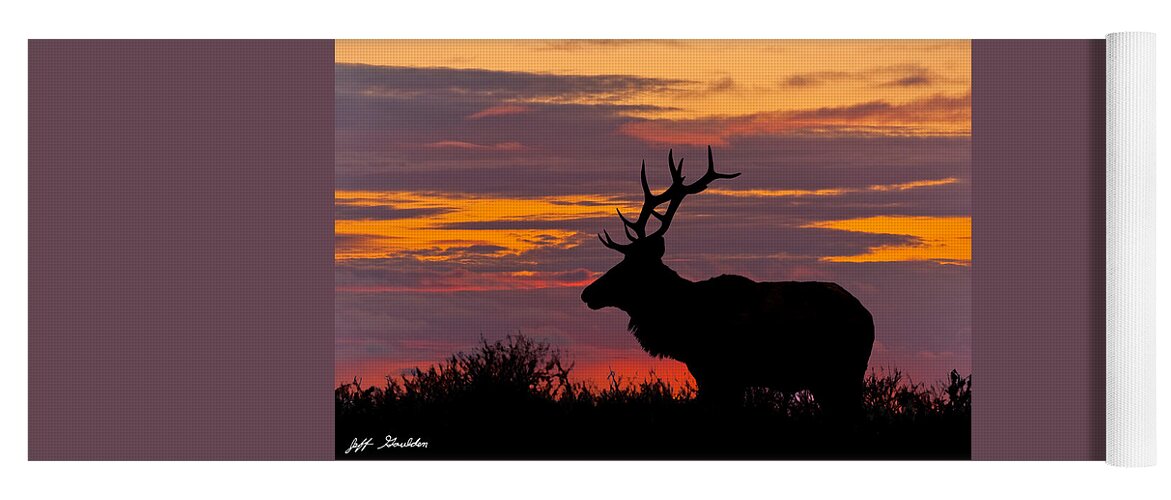 Animal Yoga Mat featuring the photograph Bull Tule Elk Silhouetted at Sunset by Jeff Goulden