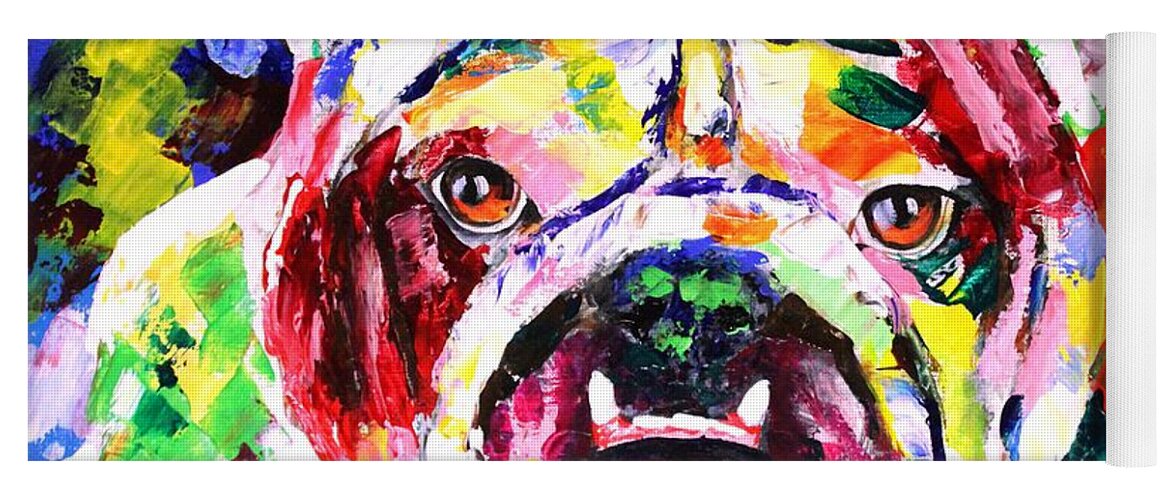 Dogs Yoga Mat featuring the painting Bulldog Multicolors by Karl Wagner