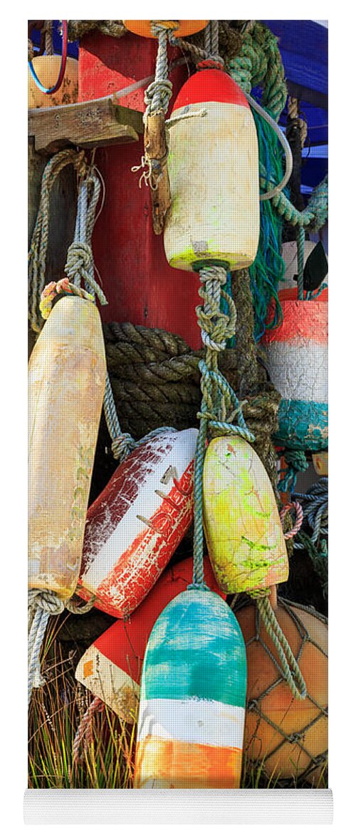 Buoys Yoga Mat featuring the photograph Buoys At The Crab Shack by James Eddy