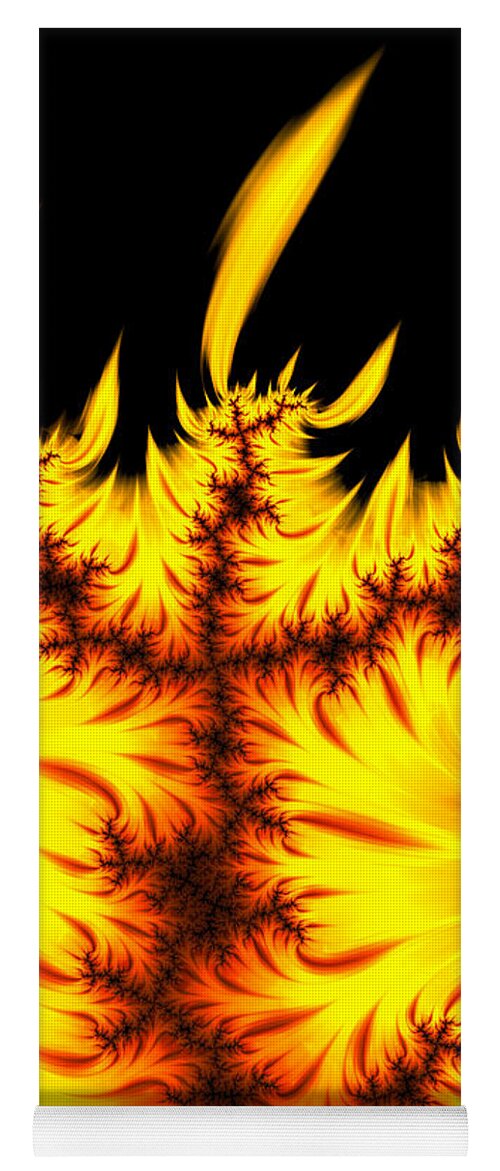 Flame Yoga Mat featuring the digital art Burning fractal flames warm yellow and orange by Matthias Hauser