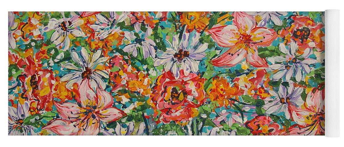 Flowers Yoga Mat featuring the painting Burst Of Flowers by Leonard Holland