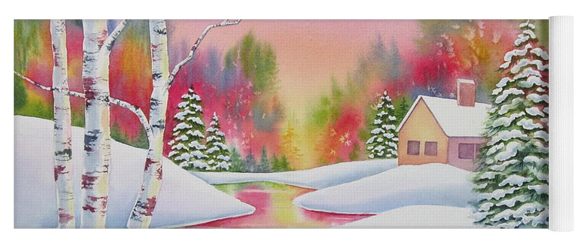 Landscape Yoga Mat featuring the painting Cabin In The Woods by Deborah Ronglien