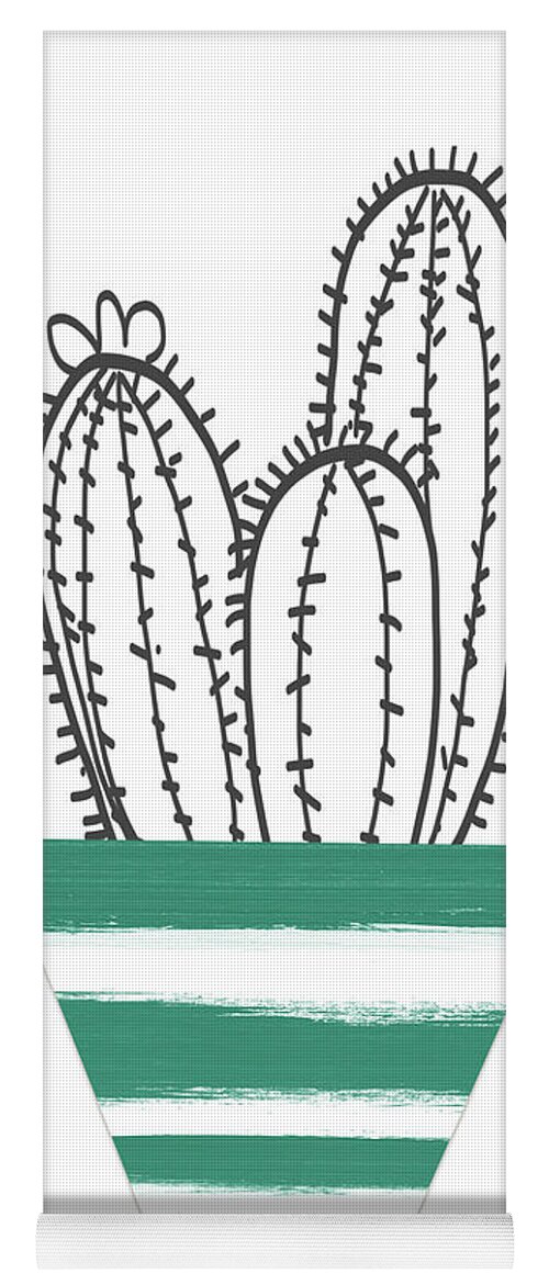 Plant Yoga Mat featuring the mixed media Cactus In A Green Pot- Art by Linda Woods by Linda Woods