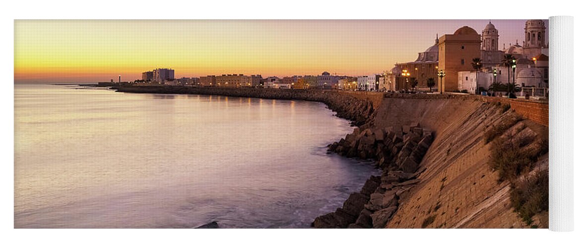 Sunrise Yoga Mat featuring the photograph Cadiz Panorama at Dusk Andalusia Spain by Pablo Avanzini