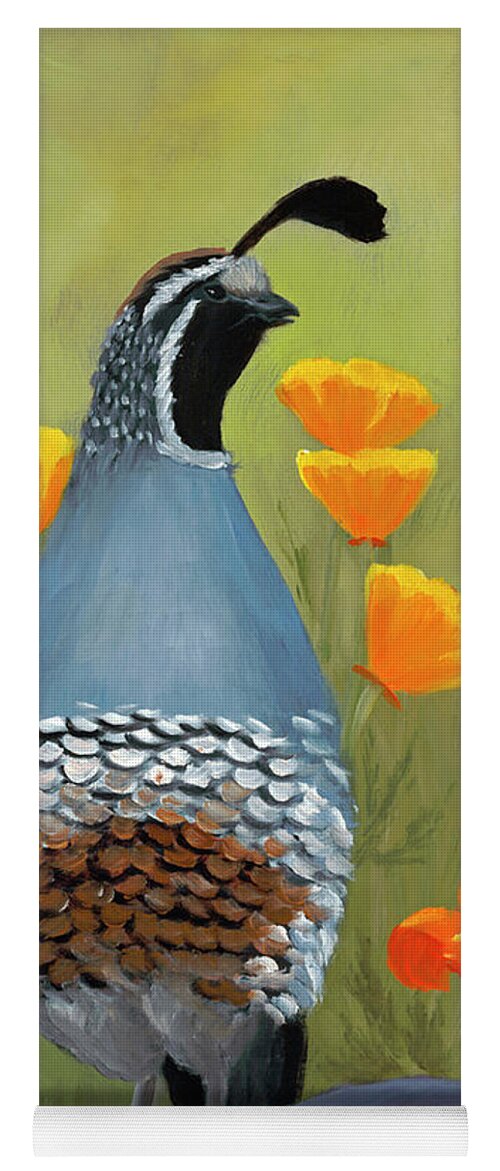 Quail Yoga Mat featuring the painting California Poppies and Quail by Julie Peterson