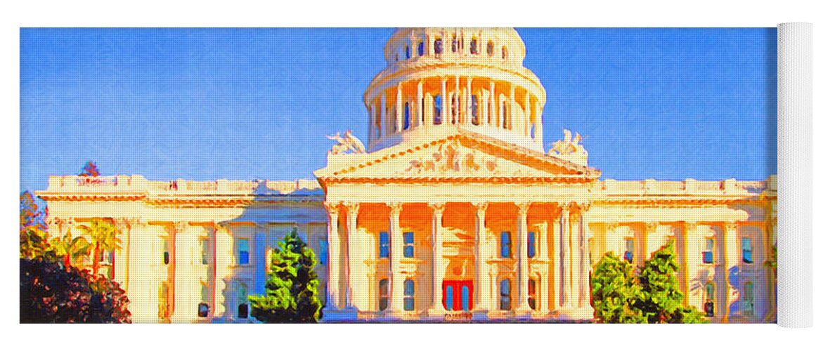 Cityscape Yoga Mat featuring the photograph California State Capitol . Painterly by Wingsdomain Art and Photography