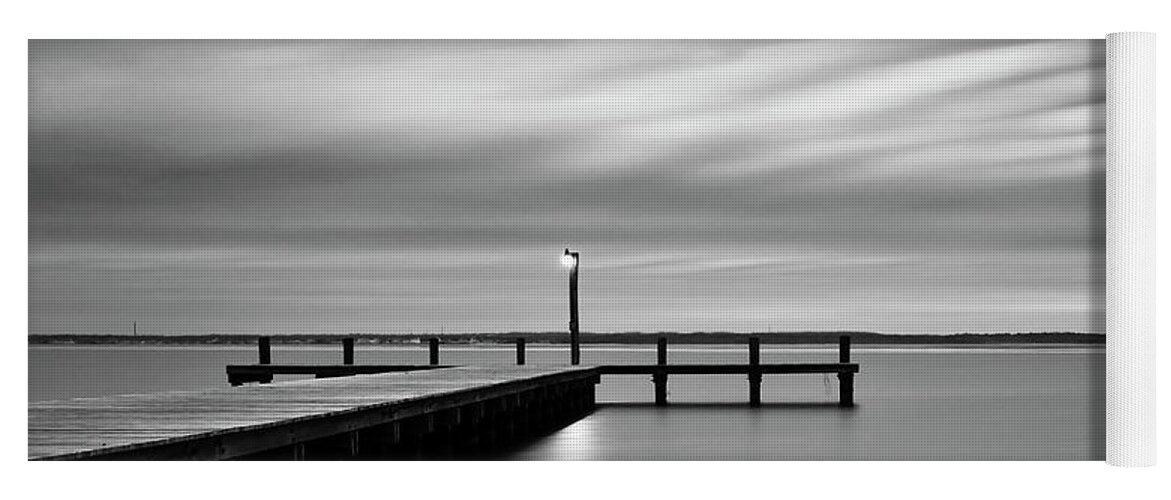 Calm Barnegat Bay New Jersey Black And White Yoga Mat featuring the photograph Calm Barnegat Bay New Jersey Black and White by Terry DeLuco