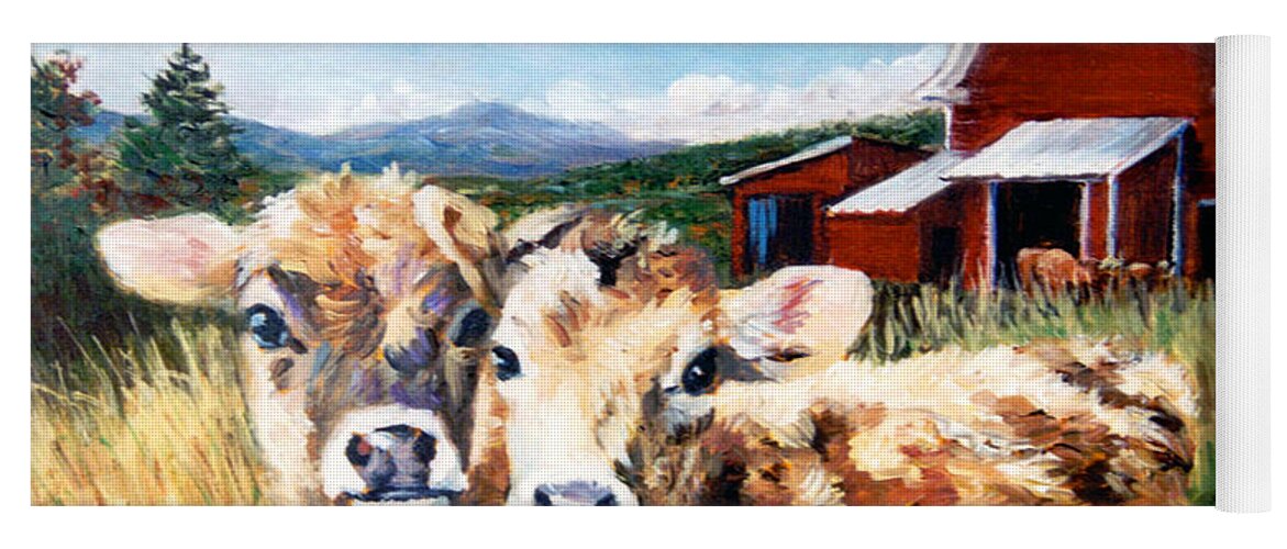 Cows Yoga Mat featuring the painting Calves by Marie Witte