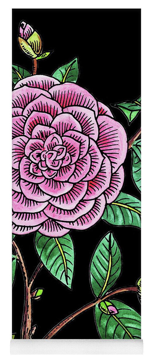 Japanese Yoga Mat featuring the painting Camellia Flower Watercolour by Irina Sztukowski