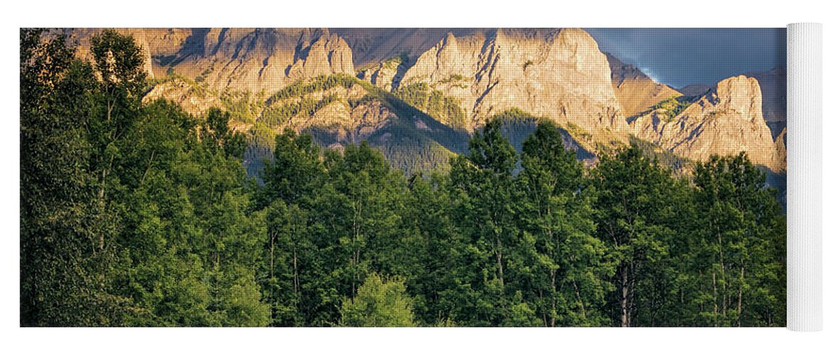 Joan Carroll Yoga Mat featuring the photograph Canadian Rockies in Canmore Alberta by Joan Carroll
