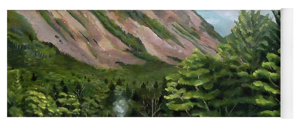 Cannon Mountain Yoga Mat featuring the painting Cannon Cliff New Hampshire by Nancy Griswold