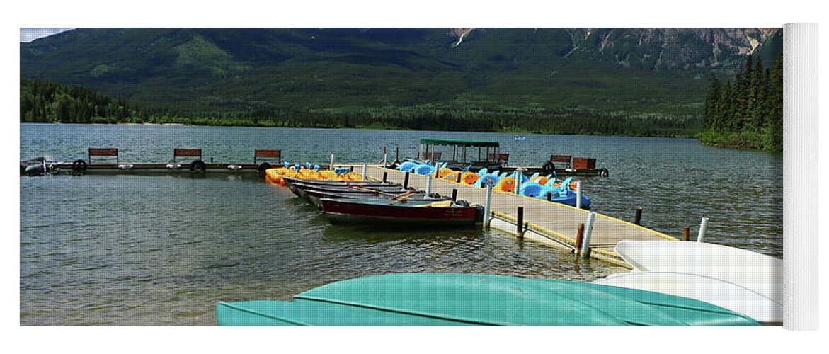 Canada Yoga Mat featuring the photograph Canoes At Pyramid Lake by Christiane Schulze Art And Photography