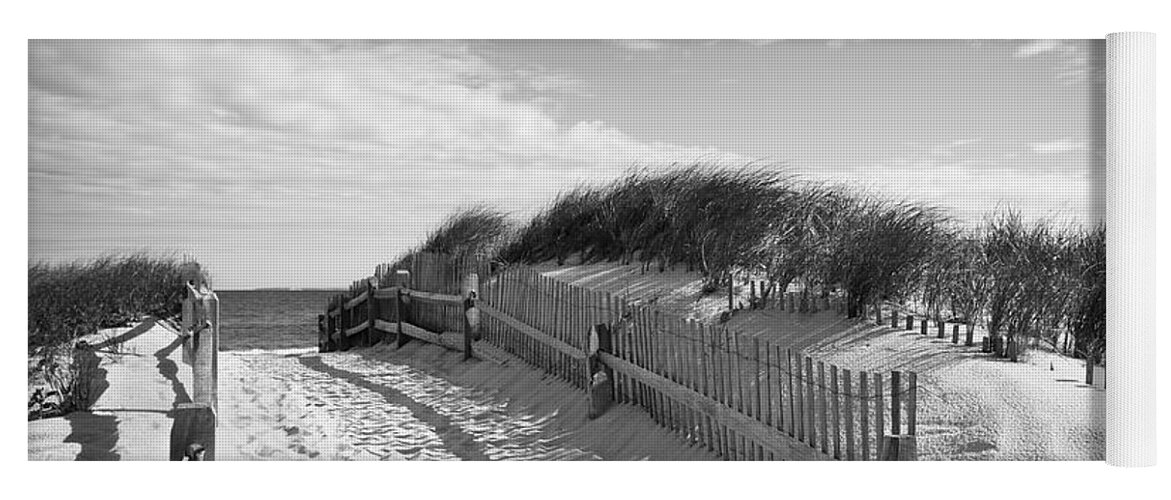 Black And White Yoga Mat featuring the photograph Cape Cod Beach Entry by Mircea Costina Photography