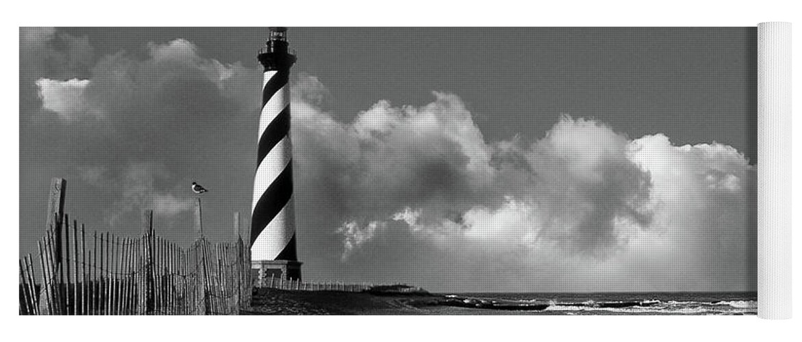 Lighthouses; Lighthouse; Lighthouses Of North Carolina; Lights; Yoga Mat featuring the photograph Cape Hatteras Lighthouse In Nc Black And White by Skip Willits