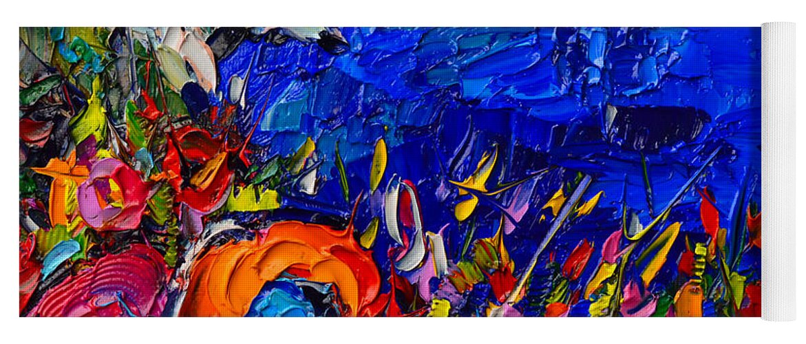 Capri Yoga Mat featuring the painting Capri Faraglioni Italy Colors Modern Impressionist Palette Knife Oil Painting By Ana Maria Edulescu by Ana Maria Edulescu