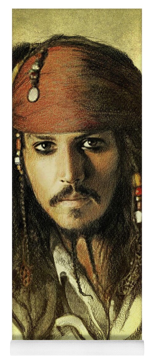 Face Yoga Mat featuring the drawing Captain Jack Sparrow by Jaroslaw Blaminsky
