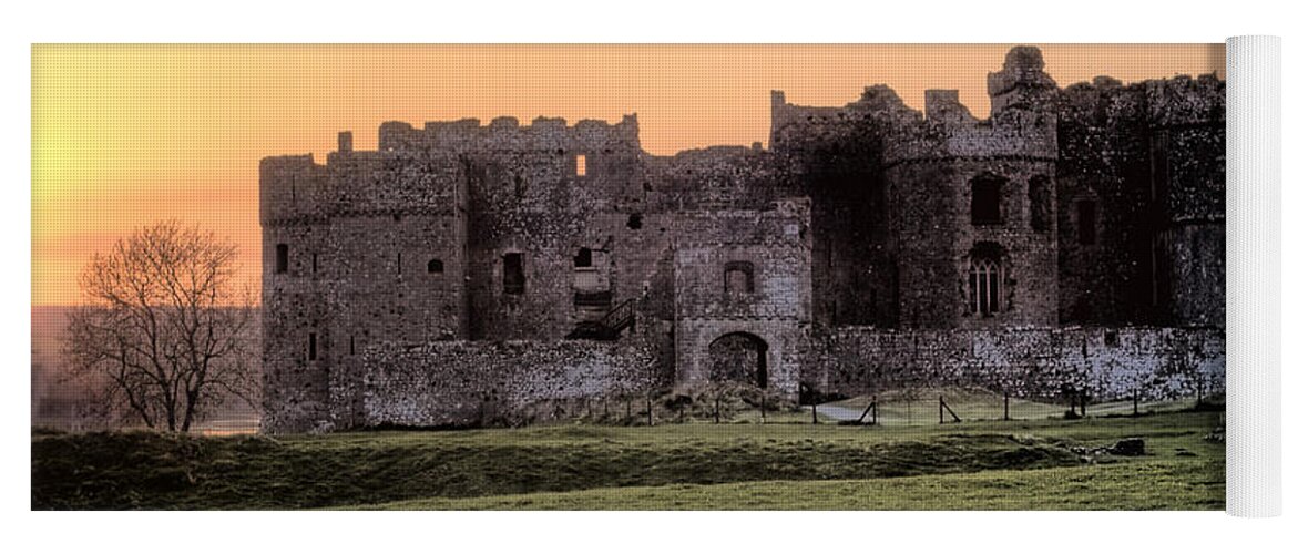 Carew Castle Yoga Mat featuring the photograph Carew Castle Coral Sunset by Steve Purnell