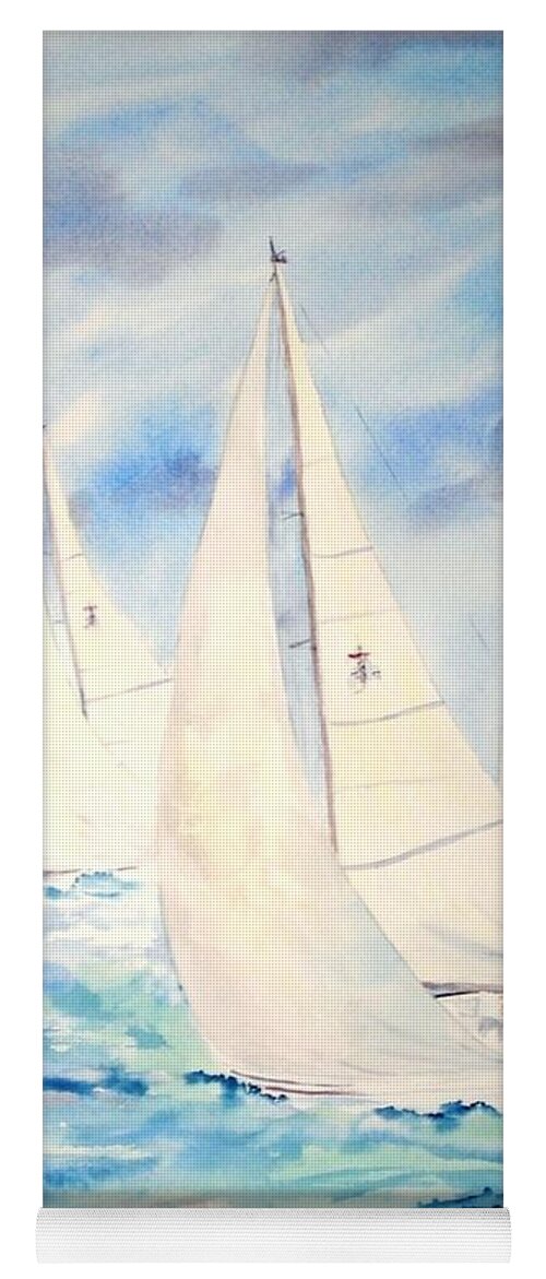 Sailing Yoga Mat featuring the painting Caribbean Racing by Diane Kirk