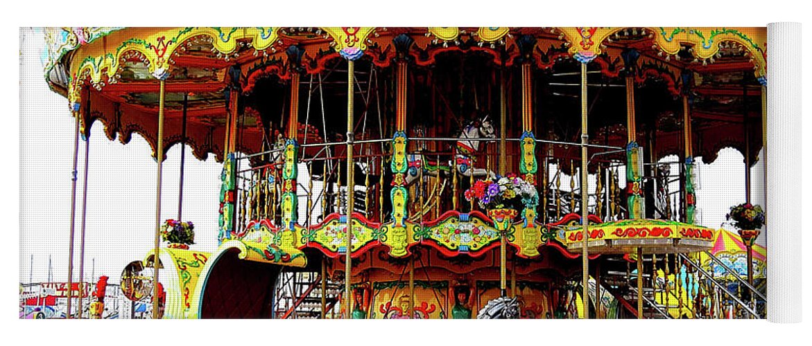 Merry-go-round Yoga Mat featuring the photograph Carousel on the Wildwood, New Jersey Boardwalk by Linda Stern