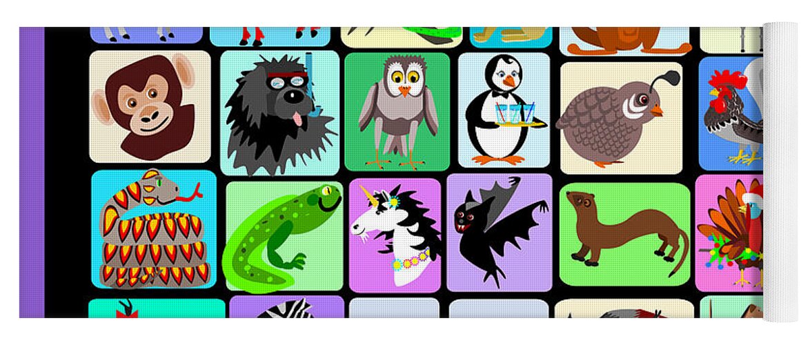 Alphabet Yoga Mat featuring the digital art Cartoon animals from A to Z by Debra Baldwin