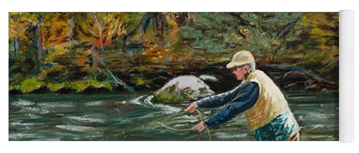 Fly Fishing Yoga Mat featuring the painting Cast Away by Mary Benke