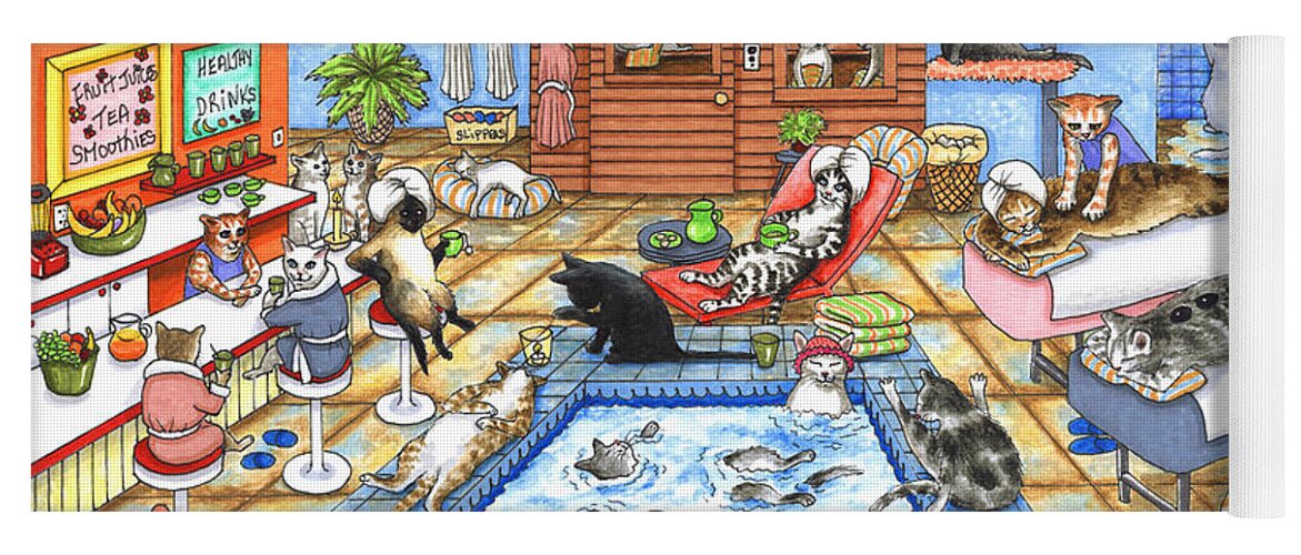 Cat Yoga Mat featuring the painting Cat 635 Cat Spa by Lucie Dumas