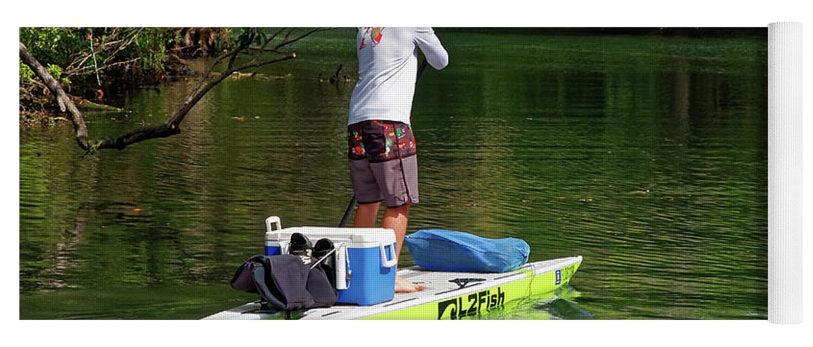 Young Man Standing On Paddle Board Yoga Mat featuring the photograph Catamaran Paddle Board by Sally Weigand