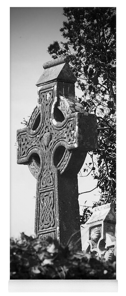 Celtic Yoga Mat featuring the photograph Celtic Cross at Fuerty Cemetery Roscommon Ireland by Teresa Mucha