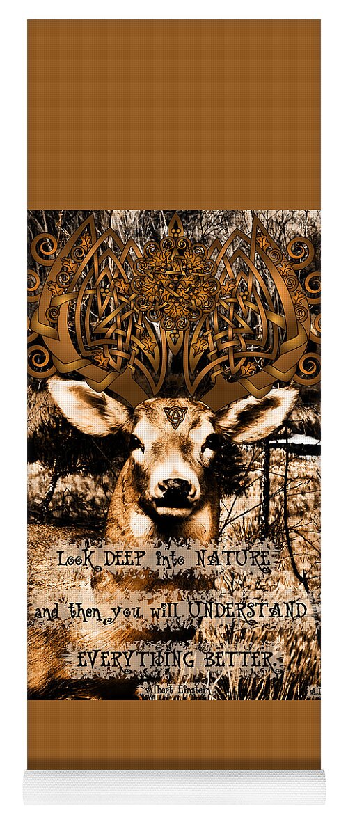 Stag Yoga Mat featuring the digital art Celtic Stag by Celtic Artist Angela Dawn MacKay