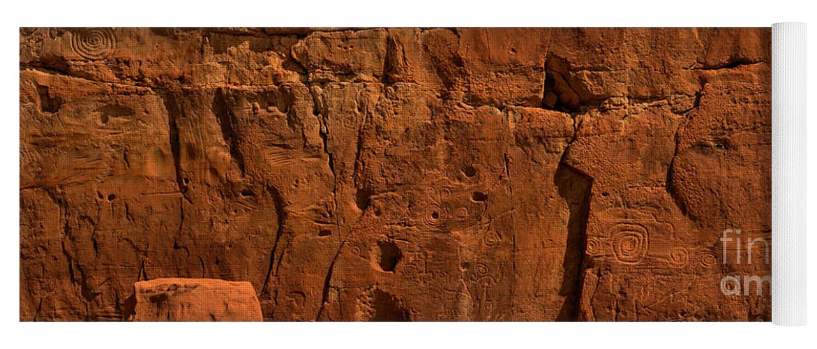 Chaco Canyon Yoga Mat featuring the photograph Chaco Culture Petroglyph Panel by Adam Jewell