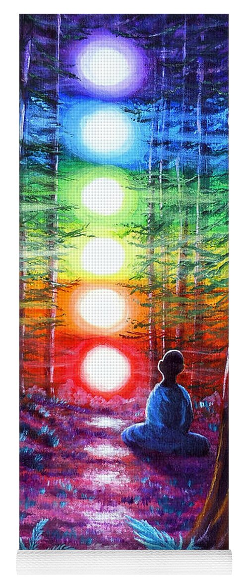 Zen Yoga Mat featuring the painting Chakra Meditation in the Redwoods by Laura Iverson