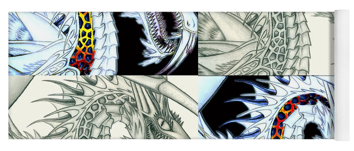 Pencil Work Yoga Mat featuring the digital art Chaos Dragon fact w fiction by Shawn Dall