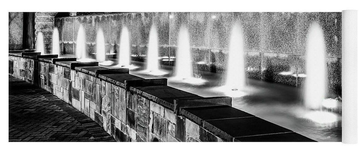 America Yoga Mat featuring the photograph Charlotte Fountain Black and White Panorama Photo by Paul Velgos