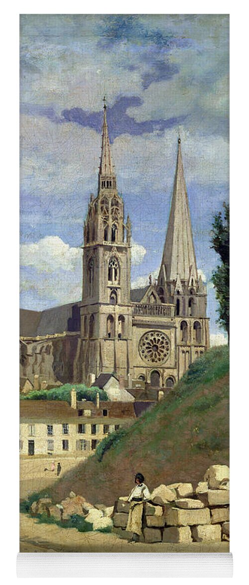 Chartres Yoga Mat featuring the painting Chartres Cathedral by Jean Baptiste Camille Corot