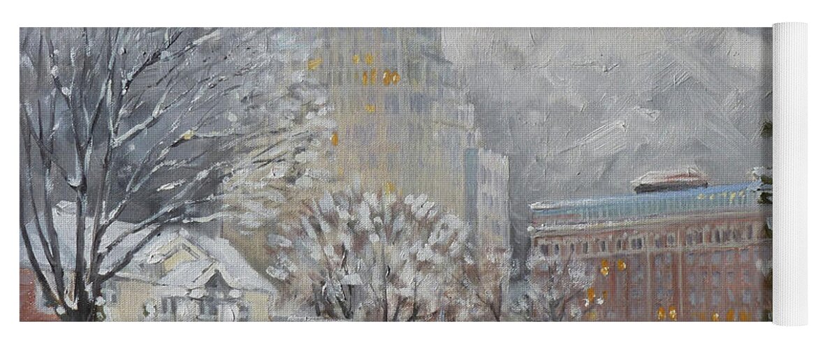 St.louis Painting Yoga Mat featuring the painting Chase Park Plaza in winter, St.Louis by Irek Szelag