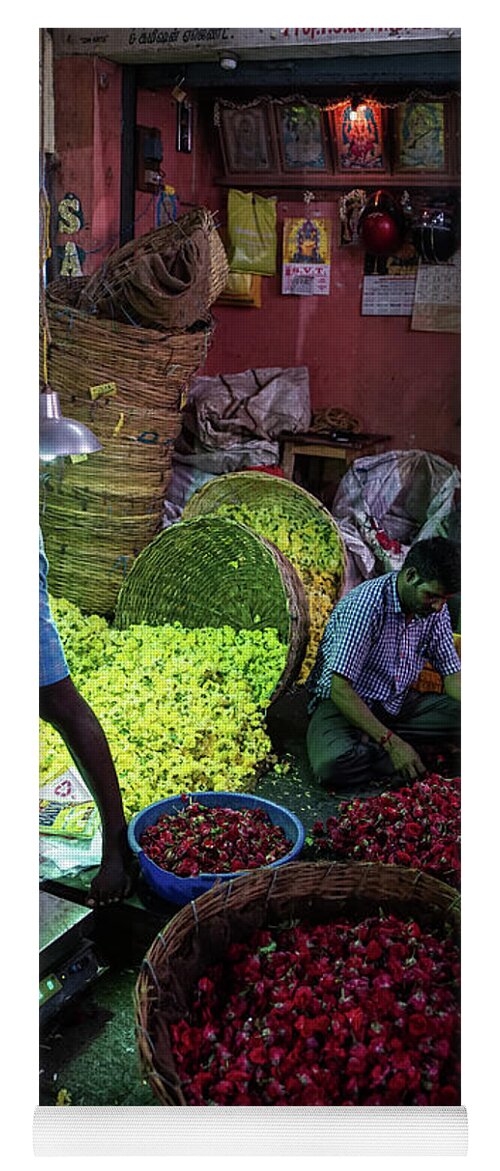 India Yoga Mat featuring the photograph Chennai Flower Market Busy Morning by Mike Reid