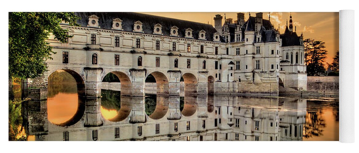 Chateau De Chenonceau Yoga Mat featuring the photograph Chenonceau Castle in the twilight by Weston Westmoreland