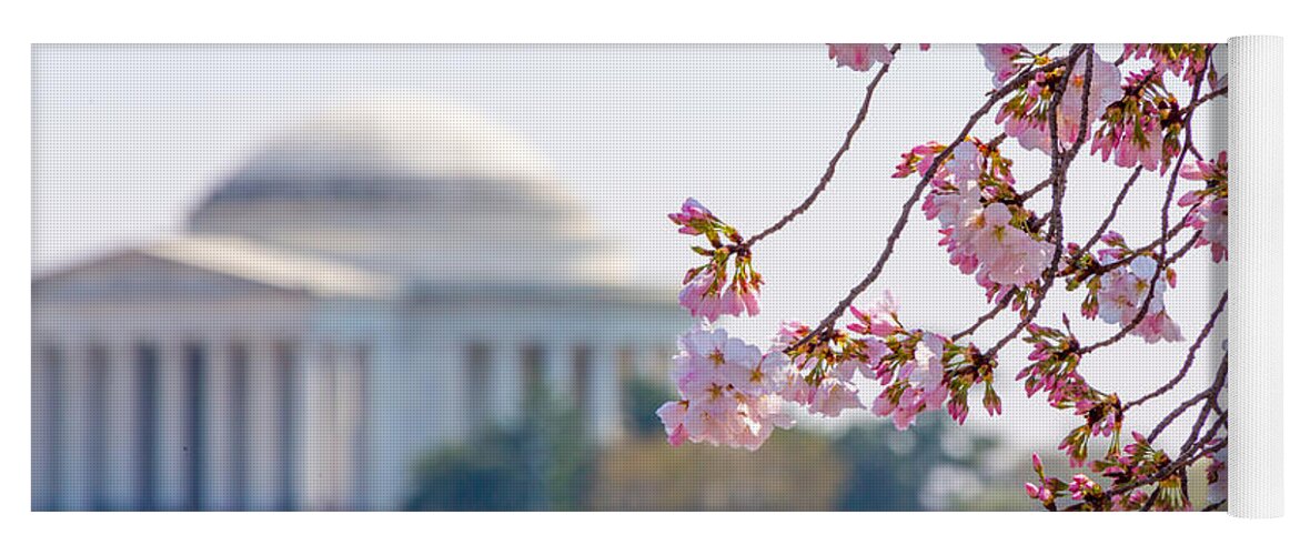 Cherry Blossom Festival Yoga Mat featuring the photograph Cherry Blossoms and Jefferson Memorial by SR Green
