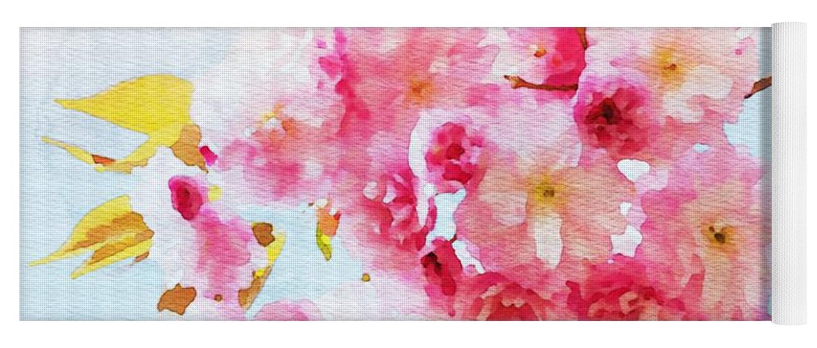 Cherry Blossoms Yoga Mat featuring the painting Cherry Blossoms by Watercolor