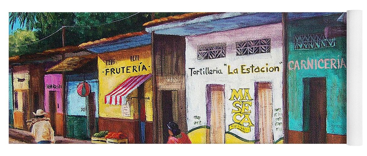 Landscape Yoga Mat featuring the painting Chiapas Neighborhood by Candy Mayer