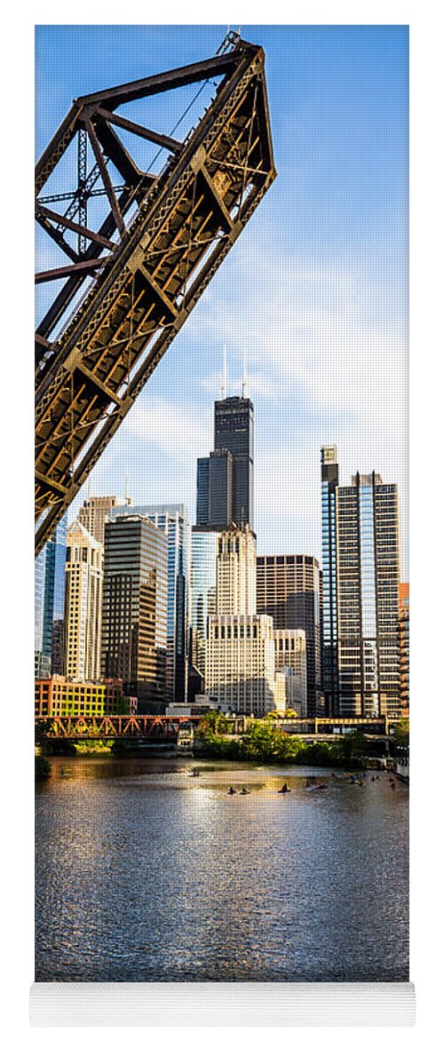America Yoga Mat featuring the photograph Chicago Downtown and Kinzie Street Railroad Bridge by Paul Velgos