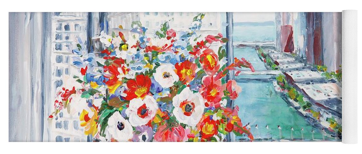 Flowers Yoga Mat featuring the painting Chicago River by Ingrid Dohm