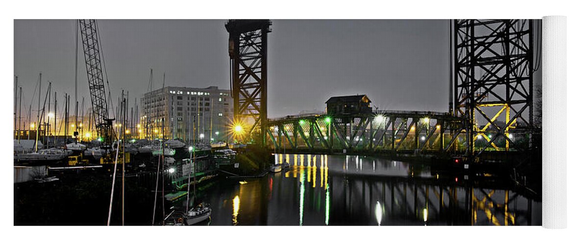 Bridge Yoga Mat featuring the photograph Chicago River Scene at Night by Bruno Passigatti
