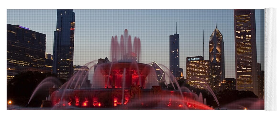 Chicago Yoga Mat featuring the photograph Chicago Skyline and Buckingham Fountain by Sven Brogren