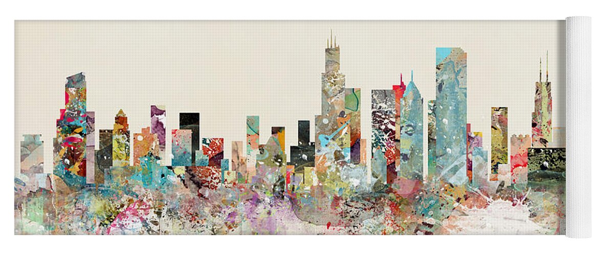 Chicago Yoga Mat featuring the painting Chicago Skyline by Bri Buckley