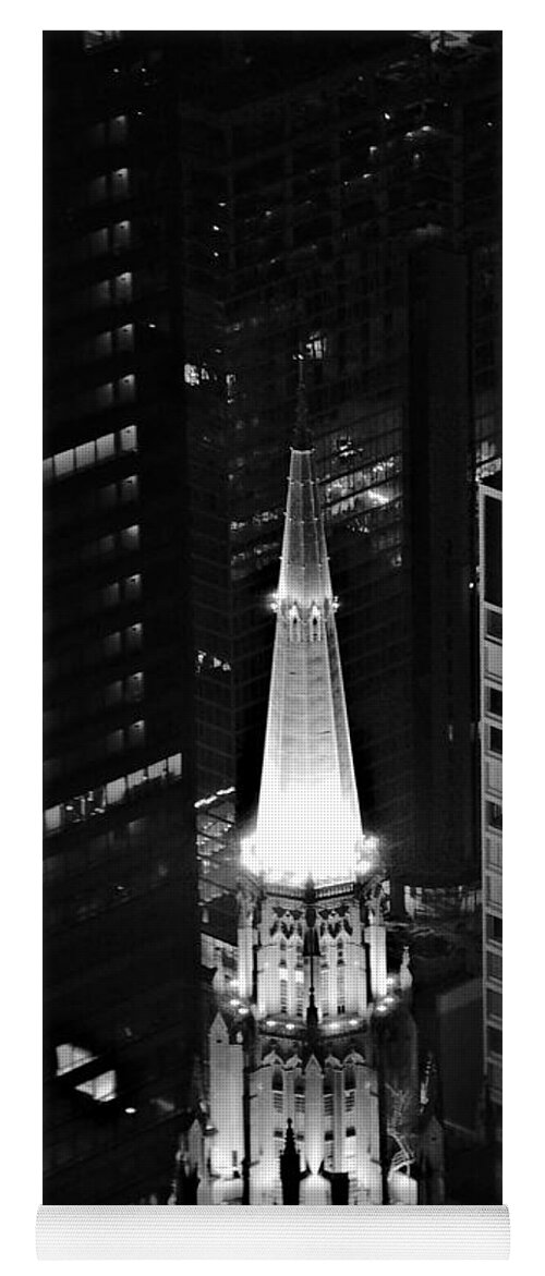 Architecture Yoga Mat featuring the photograph Chicago Temple Building Steeple BW by Richard Zentner